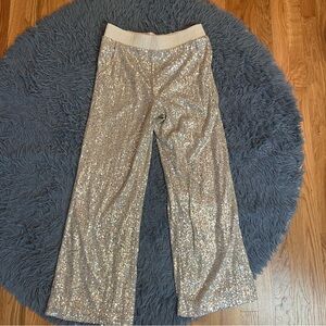 Boston Proper Champagne Sequin Joggers Wide Leg Pants Size S